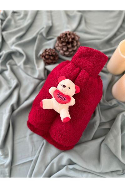TREND COLOR Hot Water Bag Love Written Teddy Bear Red Colored Welsoft Fabric Foot Warmer 2 Lt Hot Water Bag