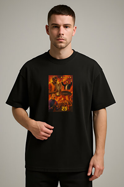 Edizen GS 5. Steaua 25. Tricou Championship Unisex Oversize 100% Bumbac Negru