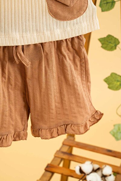 bombe Baby Kids Girls Coffee Cotton Shorts 2-Piece Set Trend Fashion Bottom Top Set