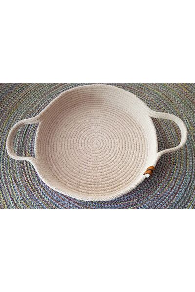 Life For You Decorative Tray Basket Knitted Organizer Organizer 28cm Cream Bathroom Kitchen
