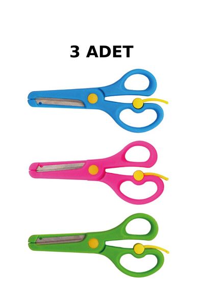 nistabolje School Set (3 Pieces of Child School Scissors with Blunt Tip Protection + 3 Pieces of Flexible Ruler)