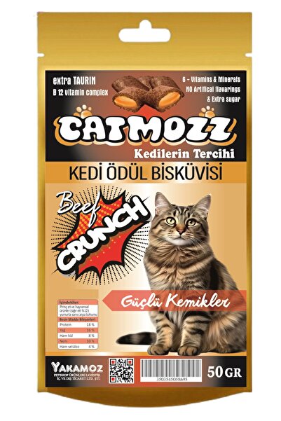 CatMozz Crunch Güçlü Kemikler Dışı Çıtır İçi Yumuşak Kedi Ödül Bisküvisi Bift...