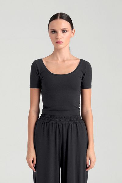 SHEISMONO Ultra Soft Οβάλ Λαιμόκοψη Μπλούζα καπνιστή