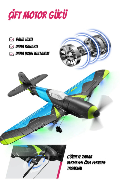 oyuncakgidiyor EPP Sünger Gövde 2.4GHz Çift Motorlu RC Uçak Drone Uzaktan Kumandalı Glider Uçak Drone