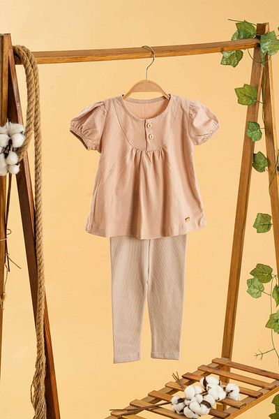 bombe Baby Kids Girl Skin Color Cotton Leggings 2-Piece Set Trend Fashion Bottom Top Set