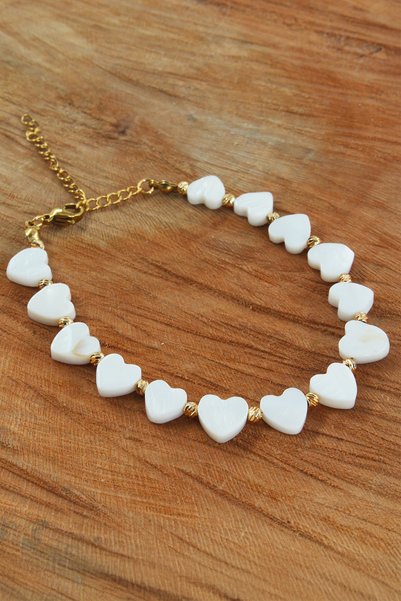 Chillin' Natural Stone Mother-Of-Pearl Stone Gold Detailed Adjustable Bracelet Suitable for Any Wrist Elegant and Stylish
