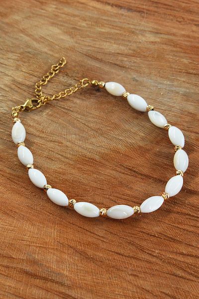 Chillin' Elegant and Stylish - Natural Stone Pearlescent and Gold Detailed Adjustable Bracelet