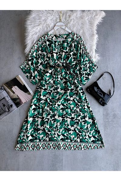 modabetce Viscon Flower Print Vintage Dress