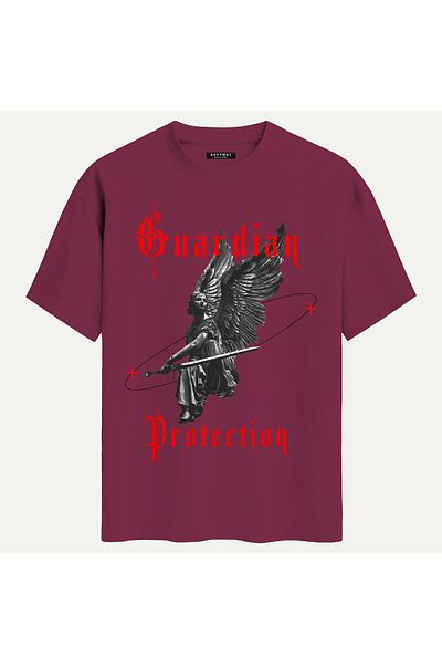 SOFTWAY Unisex Crew Neck 100% Organic Cotton Thick Textured Guardian Protection Printed Oversize T-Shirt