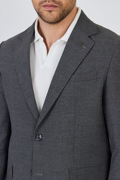 Frappoli Ανδρικό Tadic με σκούρο γκρι μοτίβο Stretching Fabric Slim Fit Κάλυμμα με τσέπη Half Liner 4 Seasons Blazer Jacket