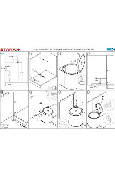 Hızır Starax Stainless Steel In-Cabinet Trash Can – 10 Liters |   Kitchen Mountable, with Lid, Practical