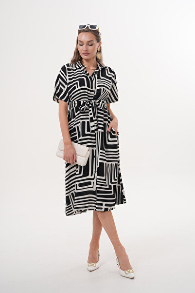 NAVY Φόρεμα με γιακά πουκάμισου, κοντομάνικο, με ζώνη και κουμπιά, σε μήκος m...