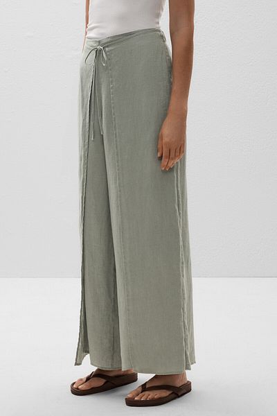 Oysho 100% Linen Layered Straight-leg Trousers