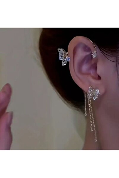 Dgt Luxury Stylish Ear Clamp with Sparkling Butterfly-Flower Motif