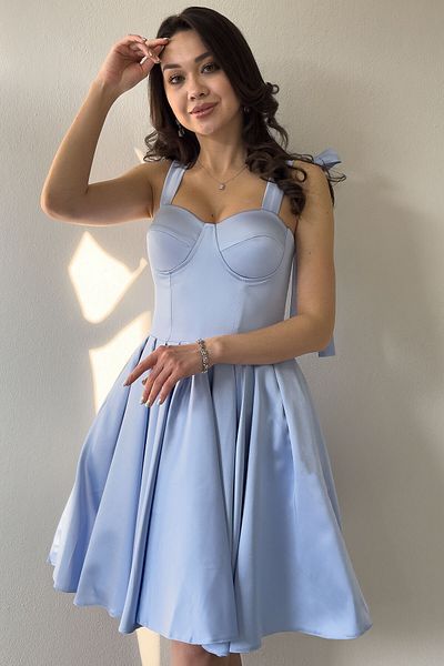 zks grup tekstil Rochie de seară evazată cu șireturi pe umeri pentru femei, albastru bebeluș, fucsia
