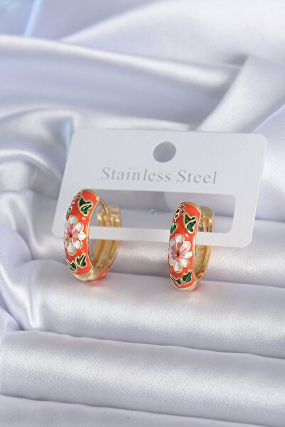 Skygo Ieg ™   316L Steel Gold Color Flower Engraving Orange Women's Earrings ...