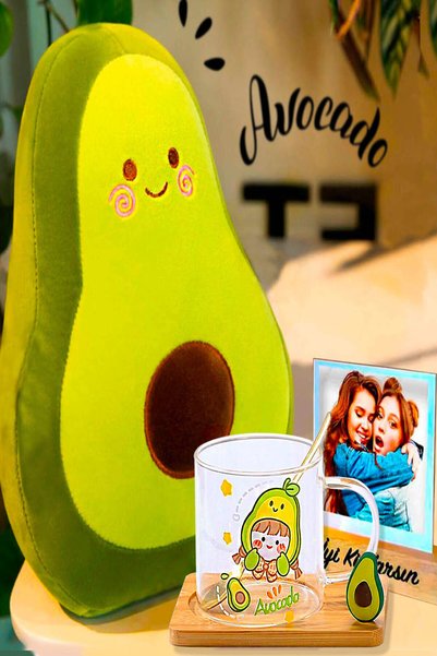 zozoya Kişiye Özel Fotoğraflı Avokado Polar Yastık & 3D Avakado Biblolu Barda...