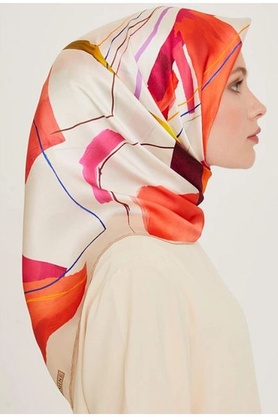 Armine Tivil Silk Scarf 9241-35 Cream Mixed Pattern
