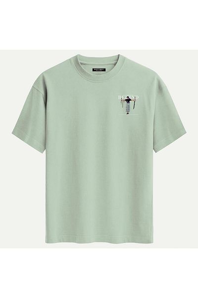 SOFTWAY Unisex Οργανικό Oversize T-shirt με Εκτύπωση στο Πίσω Μέρος - Μπεζ