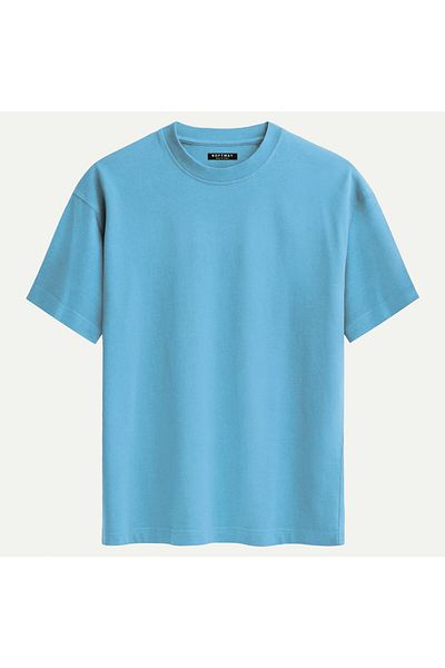 SOFTWAY Unisex Crew Neck 100% Organic Cotton Thick Textured Ferrari F40 Printed Oversize T-Shirt - Blue
