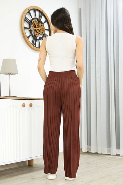 ALCHON Elastic Waist, Plain Front, Plain Back, Pleated Corded Pipe Leg, Stylish Regular Length Knitwear Trousers
