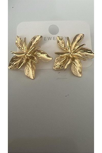demirosa Gold Color Big Leaf Detailed Elegant Earrings”