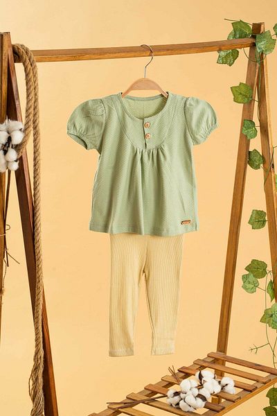 bombe Baby Kids Girl Green Cotton Leggings 2-Piece Set Trend Fashion Bottom Top Set