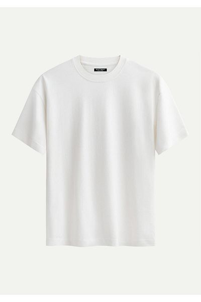 SOFTWAY Unisex Crew Neck 100% Organic Cotton Thick Textured Ferrari F40 Printed Oversize T-Shirt - Ecru
