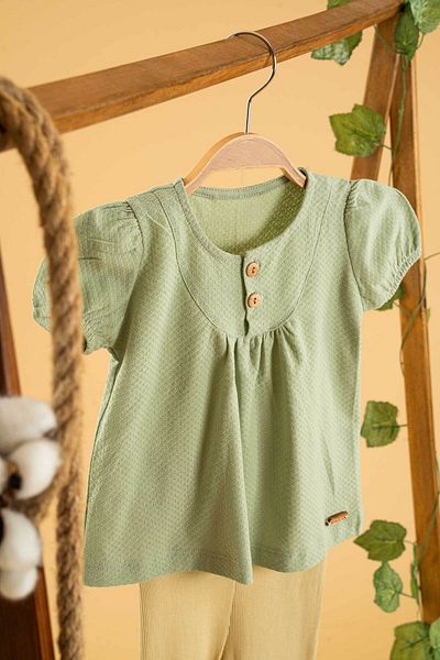 bombe Baby Kids Girl Green Cotton Leggings 2-Piece Set Trend Fashion Bottom Top Set