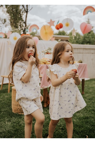 Kirazkids Φόρεμα για κορίτσια με μοτίβο βατόμουρου 100% βαμβακερό μανίκι