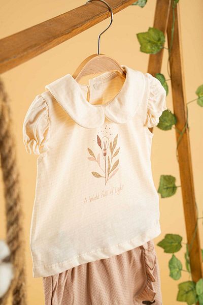 bombe Baby Kids Girls Powder Bebe Collar Cotton Shorts Set of 2 Trend Fashion Bottom Top Set