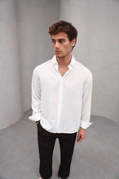 Bürke Summer Linen Textured Long Sleeve White Men's Shirt