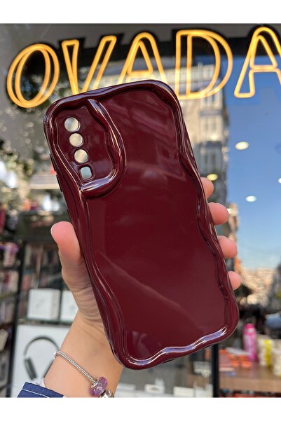 OVADA SAMSUNG GALAXY A50/A50S/A30S Kamera Korumalı Dalga Kenarlı Işıltılı Bordo Cherry Silikon Kılıf