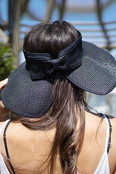 FRESCO SCARFS Foldable Straw Visor Hat with Open Top Bow