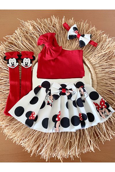 EBRU ÖZÖRGÜCÜ Girl's Red Crop Body Skirt Bandana and Socks Set