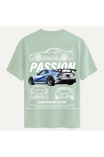 SOFTWAY Unisex Crew Neck 100% Organic Cotton Thick Textured Passion Printed Oversize T-Shirt - Bej