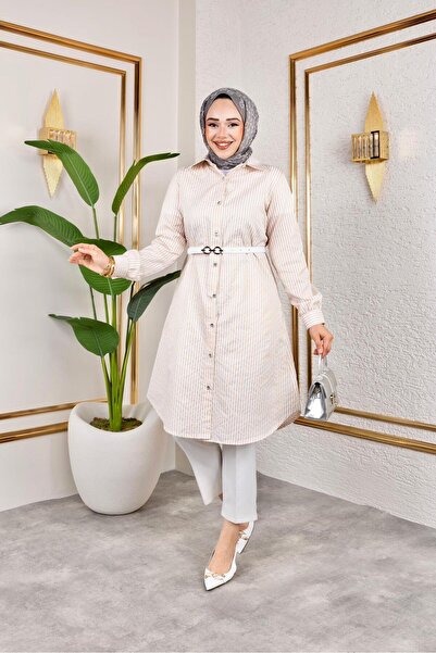 HARMAN BUTİK Belted Striped Linen Shirt