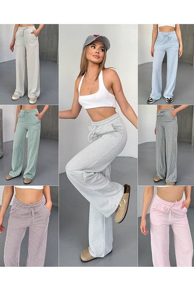 soBasic Striped Elastic Waist Wide Leg Trousers