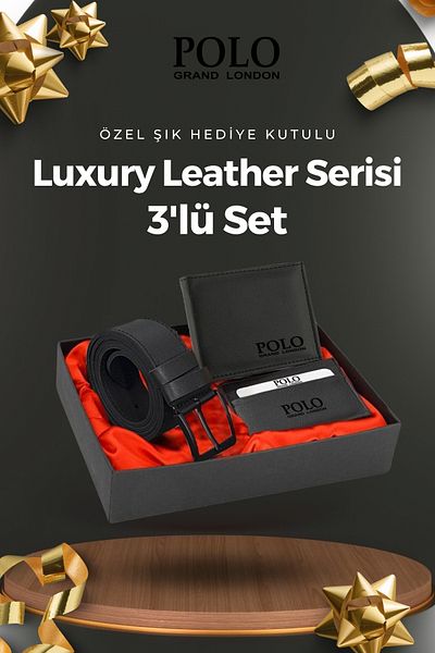 POLOGRAND London Original Men's 3-Piece Special Gift Boxed Luxury Series Groom Gift Belt Wallet and Card Holder Set