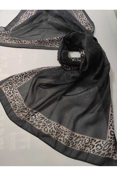 ALTUNTAŞ Women's Cotton Ethnic Patterned Shawl with Leopard Motif on the Empty Edge