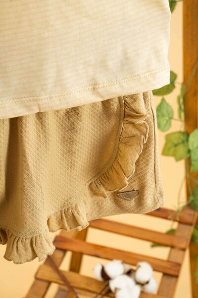 bombe Baby Kids Girl Beige Bebe Collar Cotton Shorts Set 2 Pieces Trend Fashion Bottom Top Set