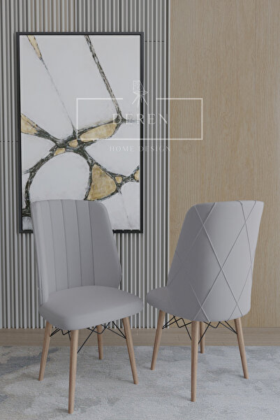 DEREN HOME Astera Serisi 6 Adet Gri Mutfak Ve Yemek Odası Sandalyesi Baby Face Silinebilir Kumaş