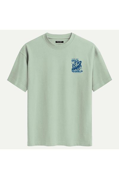 SOFTWAY Unisex Οργανικό Oversize T-shirt με εκτύπωση Own World - Μπεζ