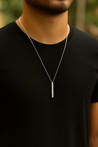 The Collection Murat Boz Kolyesi Men's Rectangular Silver Necklace and Cube Bracelet Set