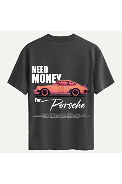 SOFTWAY Unisex Organic Oversize Need Money For Porsche Printed T-shirt - Γκρι