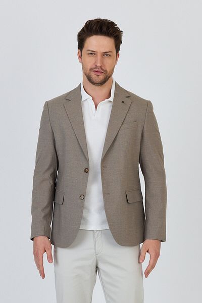 Frappoli Tadic Ανδρικό μπεζ μοτίβο Stretching Fabric Slim Fit Κάλυμμα με τσέπη Half Liner 4 Seasons Blazer Jacket
