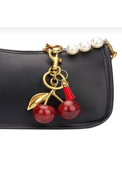 PARLAK EVREN Cherry Design Gold Color Keychain & Bag Ornament (Bag Not Included)