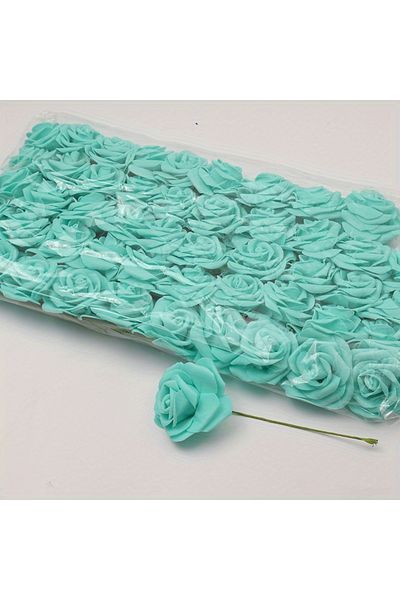 Choice Tiffany-50pcs 50pcs/package White PE Rose Artificial Flower Head With Stem DIY Bouquet Wedding Party