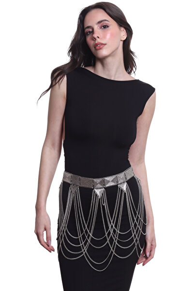 LABALABA Kadın Antik Gümüş Kaplama Geometrik Parçalı Tasarım Bohem Kemer