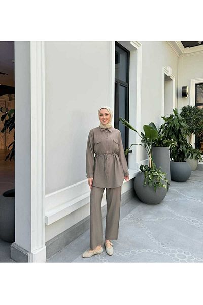 ALMİNA Stone Detail Strawberry Fabric Pants Tunic Set